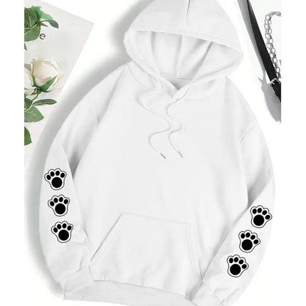 Talk To The Paw Funny Dog Cartoon Print Hoodie Women Warm Fleece Hoody Fashion Casual Hooded Autumn Loose Round Neck Woman Tops
