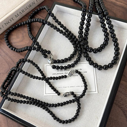 Collana con perline in vetro nero da 6, 8, 10 mm Minar Simple per donna, girocollo con chiusura a T placcata argento, pendenti PlatiNum