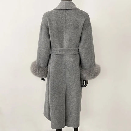 Elegant OL Office Lady Overcoats Fur Patchwork Long Sleeve Woolen Coat Beautiful Women's Clothing Jacket Autumn 2025 Spring