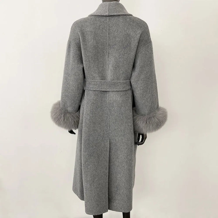 Elegant OL Office Lady Overcoats Fur Patchwork Long Sleeve Woolen Coat Beautiful Women's Clothing Jacket Autumn 2025 Spring