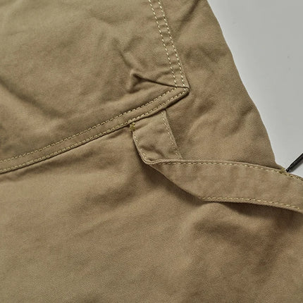 Autumn New American Retro Woven Cargo Pants Men's 97.5% Cotton Washed Elastic Waist Drawstring Loose Casual Anke-tied Trousers