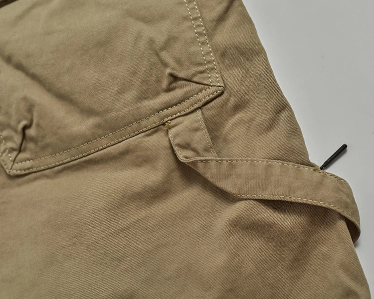 Autumn New American Retro Woven Cargo Pants Men's 97.5% Cotton Washed Elastic Waist Drawstring Loose Casual Anke-tied Trousers