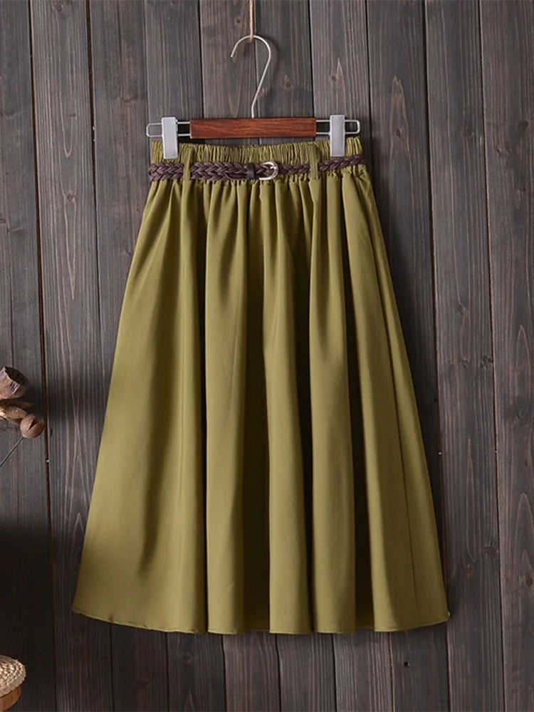 Gonna estiva midi al ginocchio da donna con cintura Gonna da scuola a pieghe a vita alta da donna coreana alla moda femminile