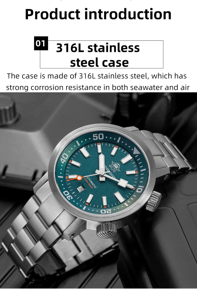 ADDIESDIVE 200M Automatic Dive Watch Men Japanese 8215 Sapphire Stainless Steel Luminous Mechanical Diving Wristwatch BGW9 Hands