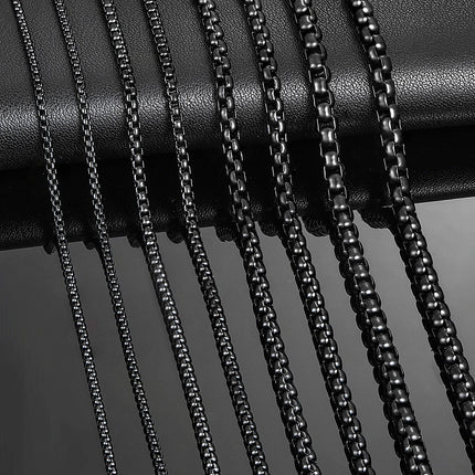 1 Piece 2mm/3mm/4mm/5mm Black Color Box Link Chain Classic Curb Necklace Stainless Steel Jewelry for Men Women PlatiNum