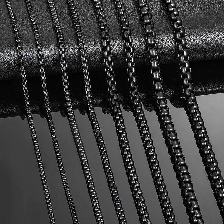1 Piece 2mm/3mm/4mm/5mm Black Color Box Link Chain Classic Curb Necklace Stainless Steel Jewelry for Men Women PlatiNum