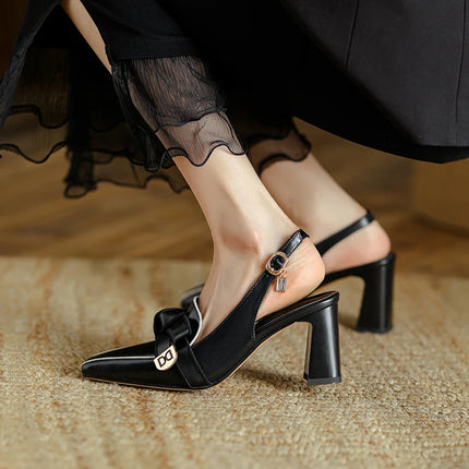 【JOCHEBED HU】2026 New Summer Retro Women's High Heels Thick Heel Square Toe Back Empty Shoes Trend 33-46