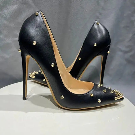 Spike rivetti scarpe da sposa per feste a punta tacchi alti 10cm Sexy bocca superficiale singole scarpe per tutte le stagioni donna taglia grande 35-45 platinumshop