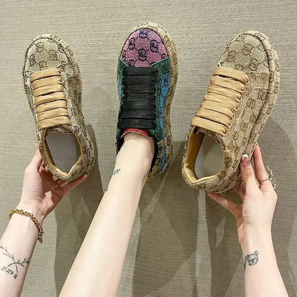 Spring 2025 New Khaki Crystal Women's Sneakers Fashion Versatile Casual Ladies Party Shiny Female Shoes