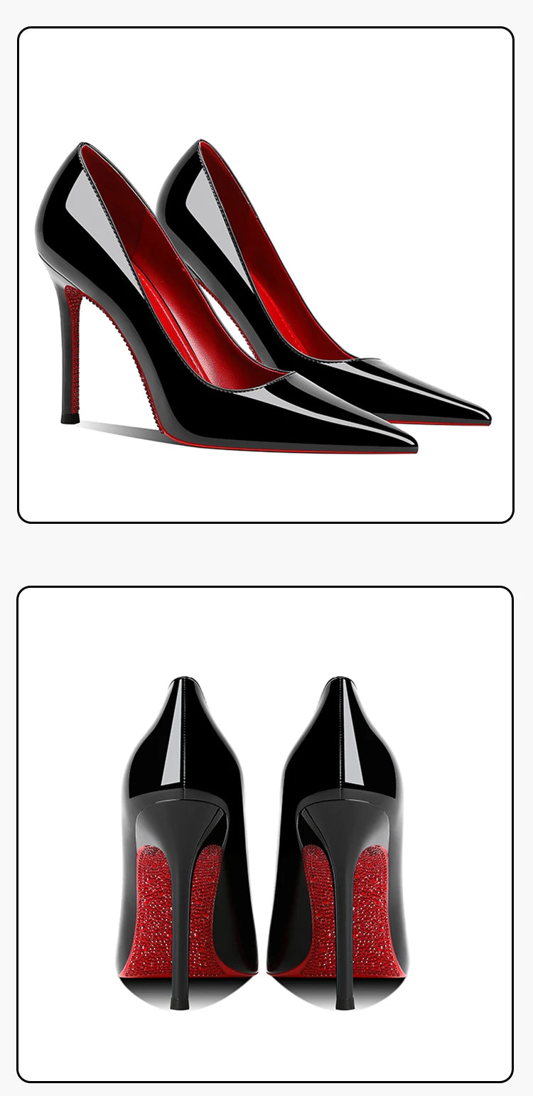 Tacchi da donna 2025 Nuovo marchio di lusso Décolleté Fondo rosso Punta a punta Strass Tacchi alti Elegante stiletto Party Prom Scarpe da donna