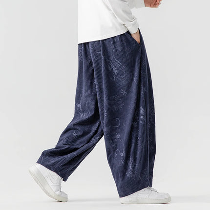 Pantaloni a gamba larga in velluto a coste da uomo in stile giapponese pantaloni larghi casual da uomo spessi e caldi pantaloni a lanterna Hip Hop streetwear taglie forti 5XL