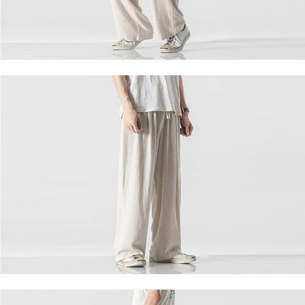 Pantaloni da uomo in cotone e lino, comodi, traspiranti, con elastico in vita, pantaloni da uomo in tinta unita, casual, stile Harajuku, pantaloni larghi a gamba dritta