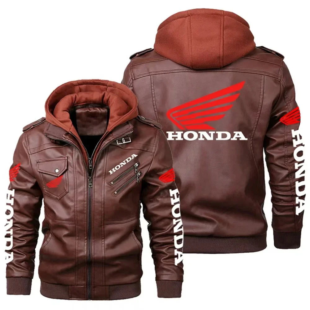 Men's Classic Honda Racing Work Bomber Jacket Zipper Design Leather Jacket Street Motorcycle Riding Windproof Leather Jacket 3