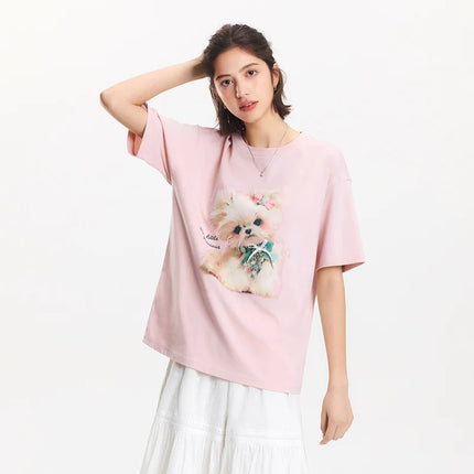 T-shirt lunga Semir con fiocco da donna, vestibilità ampia in cotone, nuova collezione estiva 2025, top grafico carino per ragazze adolescenti