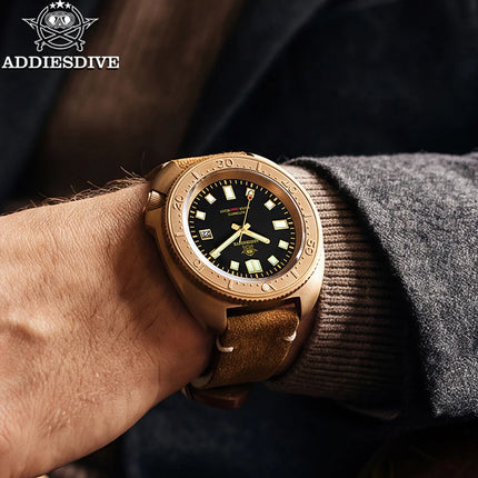 ADDIESDIVE Automatic Watch Men Luxury Bronze Watches Sapphire Super C3 Luminous 200m Waterproof Dive 8215 Mechanical Wristwatch