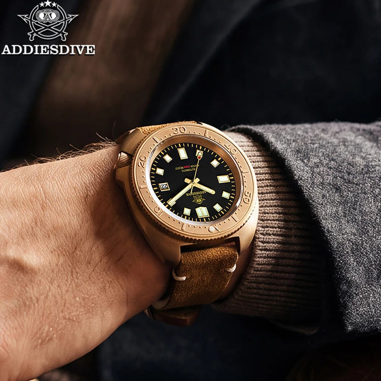 ADDIESDIVE Automatic Watch Men Luxury Bronze Watches Sapphire Super C3 Luminous 200m Waterproof Dive 8215 Mechanical Wristwatch
