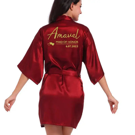 Logo personalizzato Data di matrimonio Nome Accappatoio Abito da sposa in seta sintetica Sposa Damigella d'onore Abiti da sposa Donna Bachelorette Preparewear platinumshop