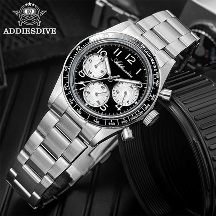 ADDIESDIVE New Chronograph 0S20 Quartz Wristwatch Luxury Men Watch Ceramic Bezel Domed Glass 100m Waterproof BGW9 Luminous