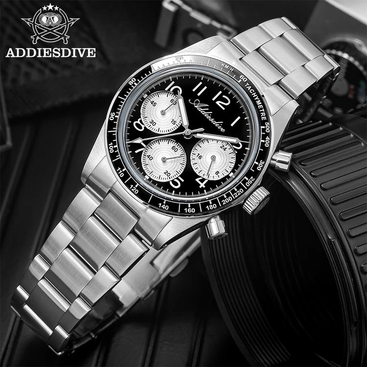 ADDIESDIVE New Chronograph 0S20 Quartz Wristwatch Luxury Men Watch Ceramic Bezel Domed Glass 100m Waterproof BGW9 Luminous
