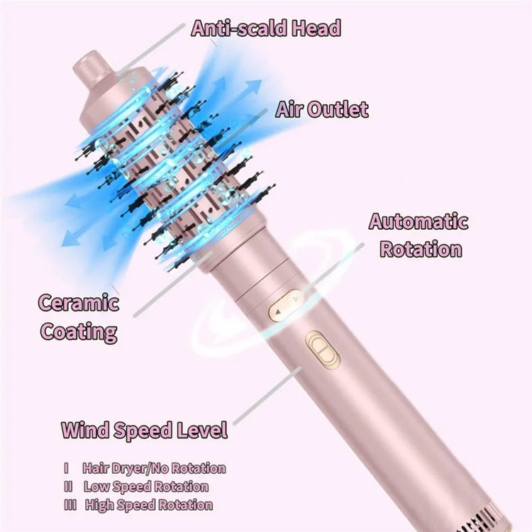 3-in-1 Hair Dryer Brush, One Step Hair Style, Volumizer, Straightener, Curler, Automatic Rotating Hot Air Brush with 2-Inch and