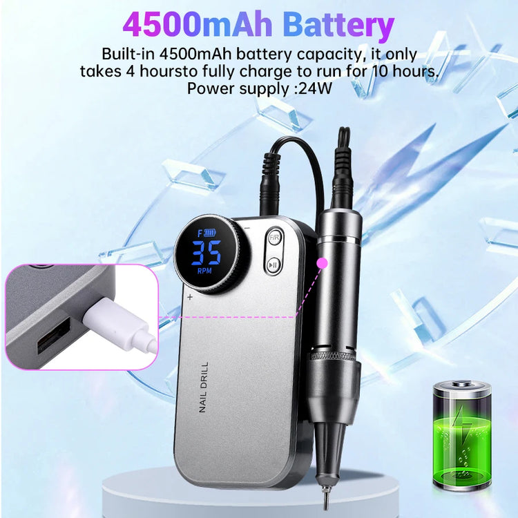 Professional 35000 RPM Electric Nail Drill Portable Rechargeable Nail File Machine for Salon Home DIY Nail Art Great Gift for La