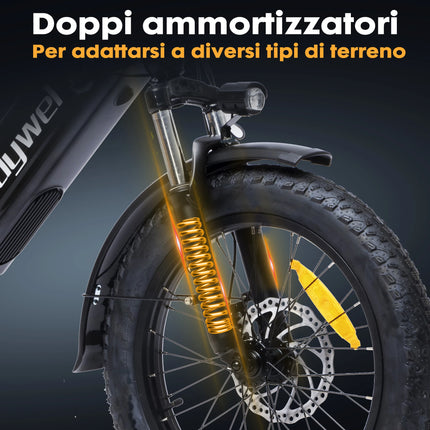 Bicicletta Elettrica Fat Tire Commuter Bodywel F20 500W 48V 15Ah con Autonomia 60-80KM, Pneumatici Fat 20"x3.0", 7 Velocità e Sospensione Anteriore per Adulti Urbani