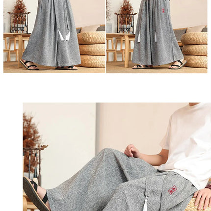 Pantaloni Kimono da Uomo Stile Giapponese Oversize Comodi Pantaloni da Bagno Uomo Samurai Giapponese Harajuku Casual Larghi Yukata Pantaloni a Gamba Larga