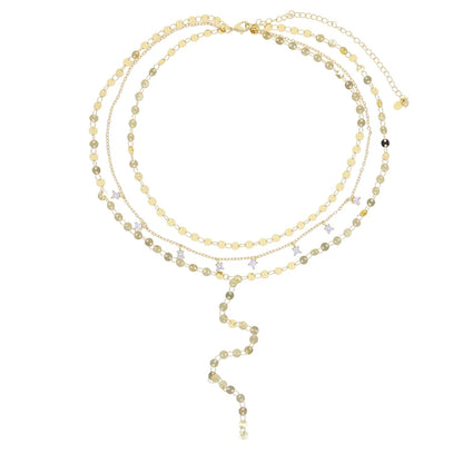 2025 Nuova collana lunga per le donne Y Lariat a forma di disco girocollo sexy multistrato con paillettes catena nappa bling cz pendente collana