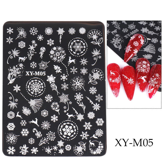 1 PC Nail Stamping Plates Christmas French Xmas Steel Printing Stencil Snowflakes Nail Stamp Templates Nail Art Manicure Tools
