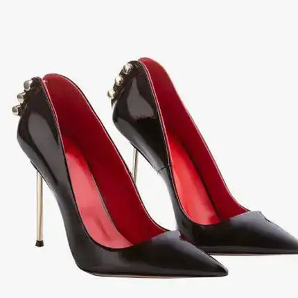 Décolleté a spillo con borchie in metallo in pelle verniciata nera sexy Décolleté da donna con punta a punta e tacco alto, scarpe da sera con tacco alto platinumshop