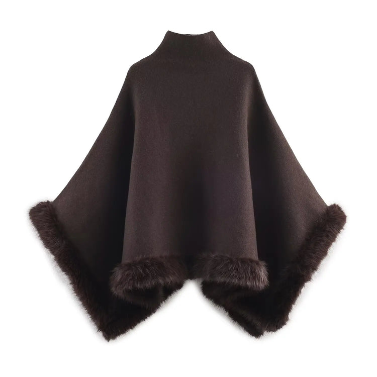 NLZGMSJ Autumn Women Fur Splice Cape Jacket New Fashion Loose Leisure Poncho Coat Elegant Hight Street Women Cloak ﻿Y2K