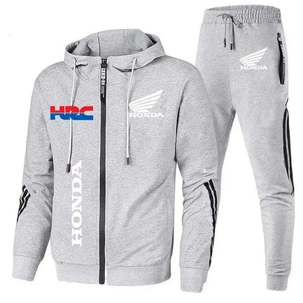 H New Honda Tracksuit Men's Clothing Honda HRC Logo Print Sweat Suits Zip Hoodies+Pants 2 Piece Sets Men Honda HRC Sportswear PlatiNum