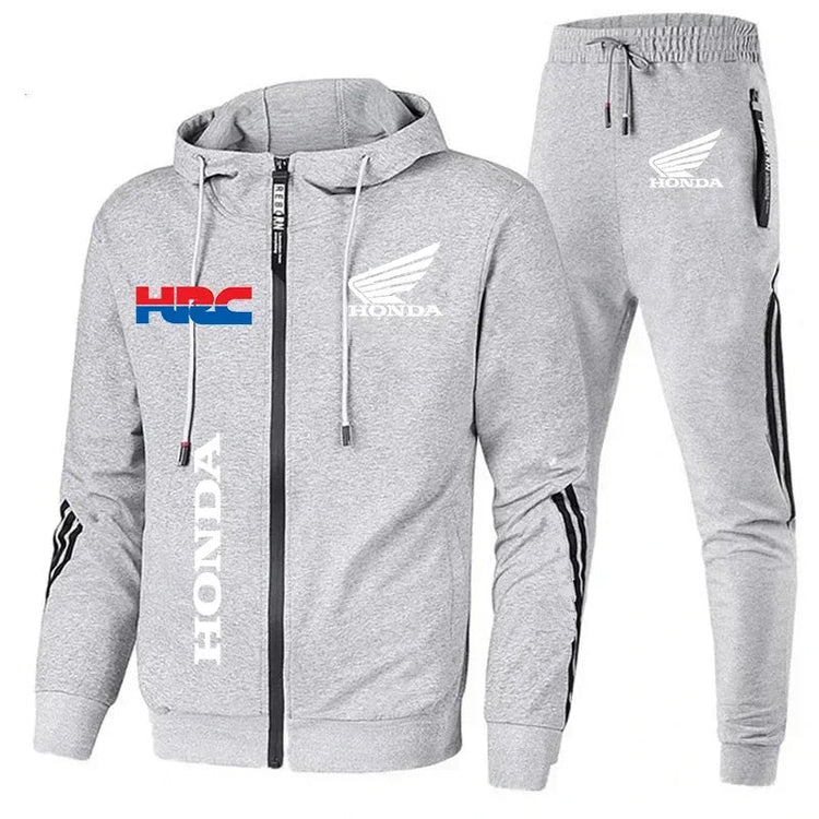 H New Honda Tracksuit Men's Clothing Honda HRC Logo Print Sweat Suits Zip Hoodies+Pants 2 Piece Sets Men Honda HRC Sportswear PlatiNum