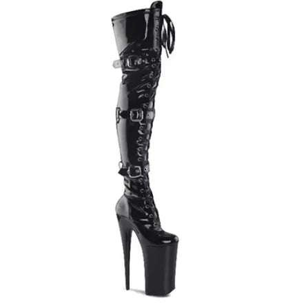 CACA 26cm Extreme High Heels Women Thigh High Boots,Fetish Platform Booties,Buckles Botas,Men Cosplay Shoes,Black,Red,Dropship