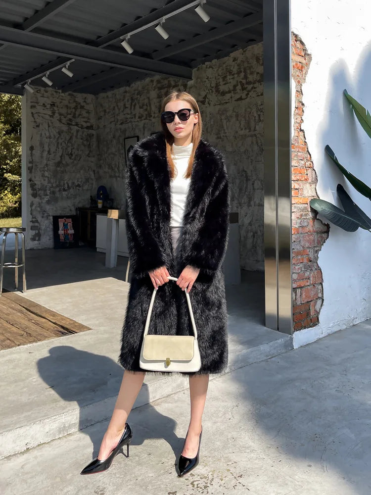 ZADORIN Winter Fluffy Jacket Women Solid Lapel Long Faux Fox Fur Coat Ladies Furry Warm Pink White Jacket Trench Coats Tops