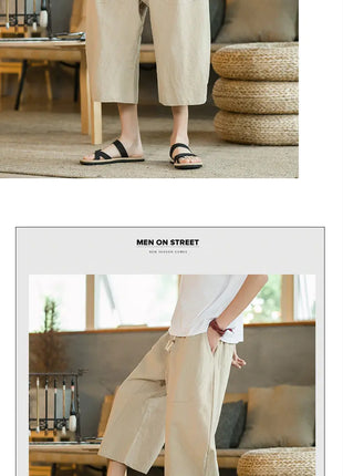 Pantaloni di lino da uomo in stile cinese Pantaloni a gamba larga da uomo con cavallo basso Pantaloni da uomo HipHop Pantaloni al polpaccio Pantaloni da pista Streetwear