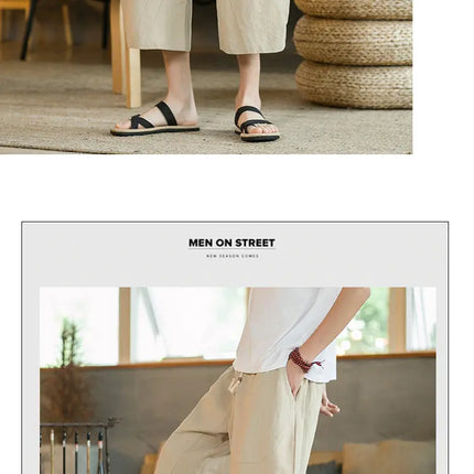 Pantaloni di lino da uomo in stile cinese Pantaloni a gamba larga da uomo con cavallo basso Pantaloni da uomo HipHop Pantaloni al polpaccio Pantaloni da pista Streetwear