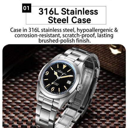 ADDIESDIVE AD2556 Men Luxury Automatic Watch ST2130 Movement 36mm Explorer Style Sapphire Bubble Crystal BGW9 Luminous 100M Wate