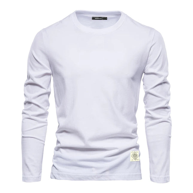 100% Cotton Long Sleeve T shirt For Men Solid Spring Casual Mens T-shirts High Quality Male Tops Classic Clothes Men's T-shirts PlatiNum
