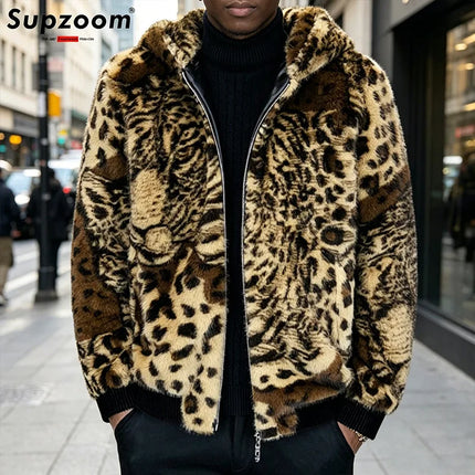 Supzoom 2026 New Arrival Top Fashion Tiger Pattern Winter Warm Flowing Gold Mink Splicing Faux Fur Men's Hooded Jacket