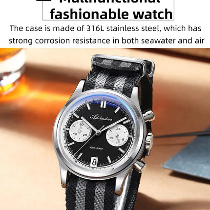 ADDIESDIVE AD2095 Man‘s Chronograph Watch BGW9 Super Luminous 10Bar Waterproof Bubble Mirror Glass VK64 Quartz Steel Wristwatch