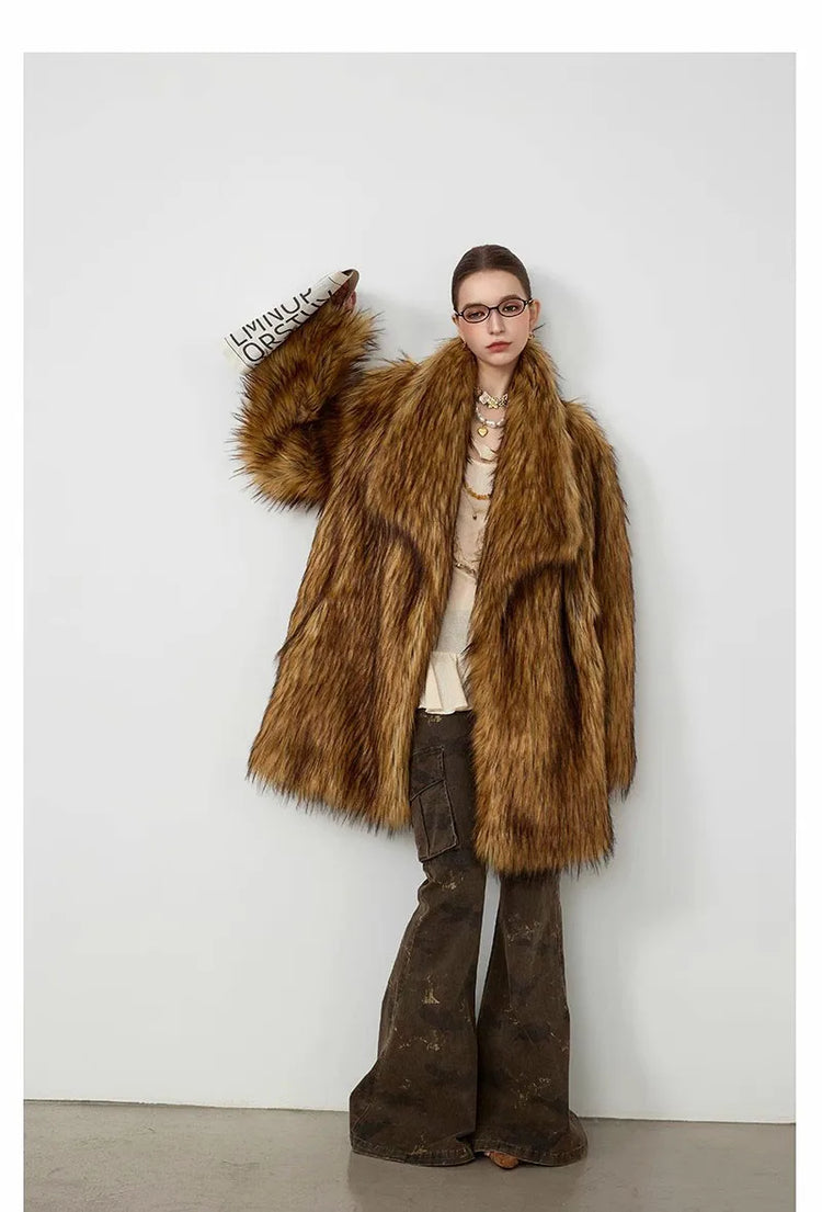 ZADORIN New in Coats & Jackets Luxury Winter Clothes Woman Lapel Long Brown Faux Fur Coat Loose Fluffy Jacket Woman Fur Coats