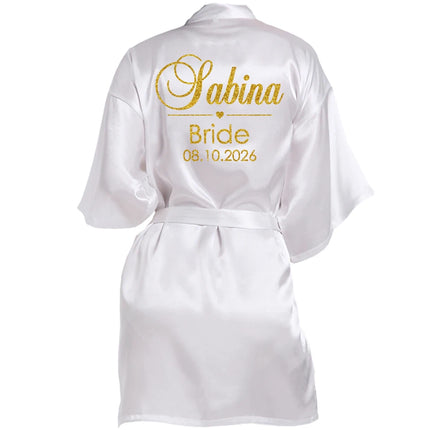 Nome personalizzato Data Accappatoio da sposa Abito da sposa in seta sintetica Sposa Damigella d'onore Abiti da sposa Donna Addio al nubilato