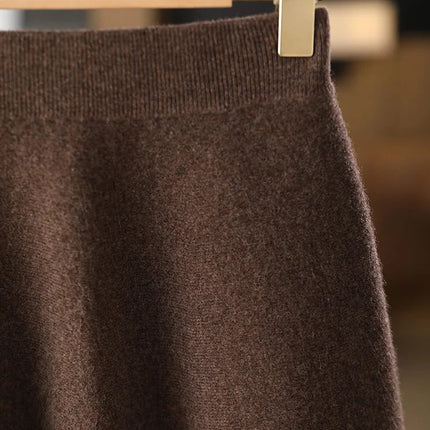 Women 100% Merino Wool Skirts Mini A-line Elastic Waist Skirts Autumn Winter Cashmere Above Knee Knitted Soft Sweet Style Dress PlatiNum