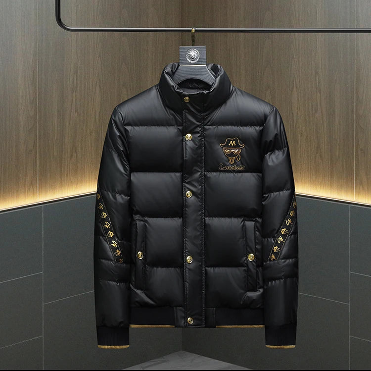 Winter White Duck Down Jacket Men's Light Luxury Trendy Leather Windproof Warm Down Jacket Men Brand Clothes Casual Puffer Coat