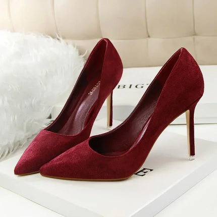 Donne 9 cm Tacchi alti Festa quotidiana Décolleté in pelle scamosciata colorata Scarpins femminili Stiletto Banchetto serale Rosso Giallo Scarpe Plus Size 34-43