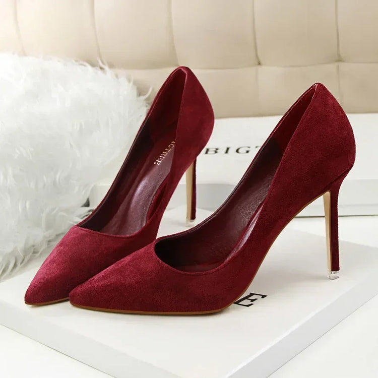 Donne 9 cm Tacchi alti Festa quotidiana Décolleté in pelle scamosciata colorata Scarpins femminili Stiletto Banchetto serale Rosso Giallo Scarpe Plus Size 34-43