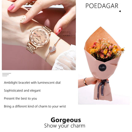 Orologio da donna POEDAGAR di alta qualità, in acciaio inossidabile, raffinato orologio da polso a bracciale, impermeabile, luminoso, elegante, orologio da donna, Reloj platinumshop
