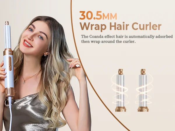 UKLISS 7 in 1 Hair Dryer Brush Set, Air Styler with Curling, Straightening, Volumising Attachments