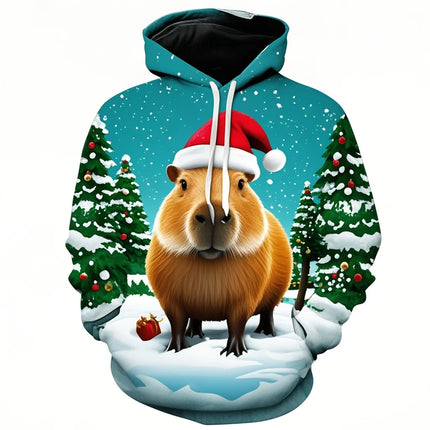 Christmas Funny Animal Capybara 3D Print Hoodies Men Women Streetwear Sweatshirts Pullovers Hoodie Tracksuits Tops Man Clothing